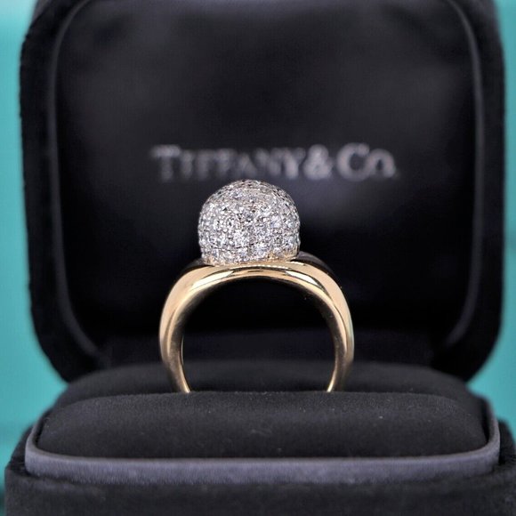 19006 Vintage Tiffany & Co. 18k Paloma Picasso Platinum Pave Diamond Ball Ring - Picture 4 of 6